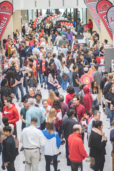 The capacity of the atrium filled with students in the Setzer Student Center. More than 320 students participated.