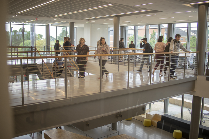 Students, faculty and staff, take a tour of the new facility and its state-of-the-art amenities. UP photo by Noah Dawlearn