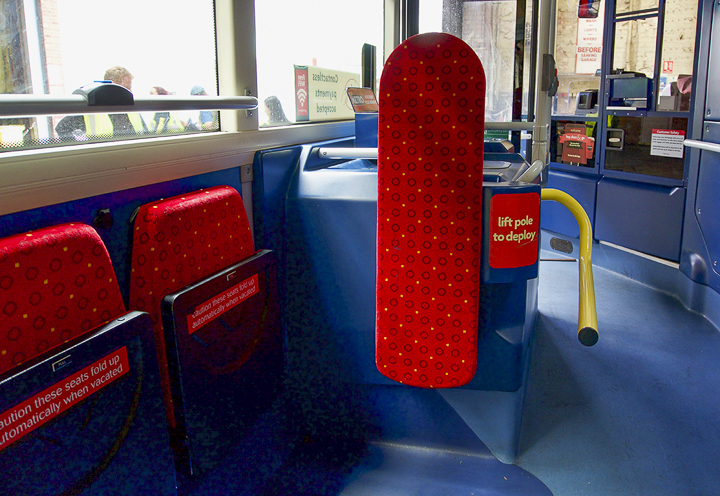 Brighton & Hove busses has recently expanded the size of the wheelchair bay, above, to accommodate scooters and strollers. The increased use of the motorized wheelchair has made the company re-evaluate the necessities of each passenger and what they may require in the future. UP photo by Abigail Pennington