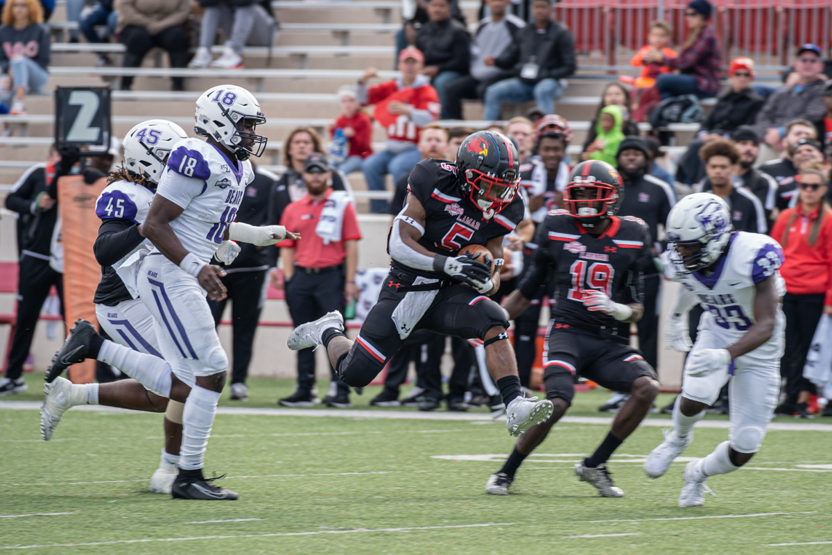 LU running back Myles Wanza, runs with the footabll during the game against the University of Central Arkansas, at Provet Umphrey Stadium, Nov 2. UP photo by Noah Dawlearn