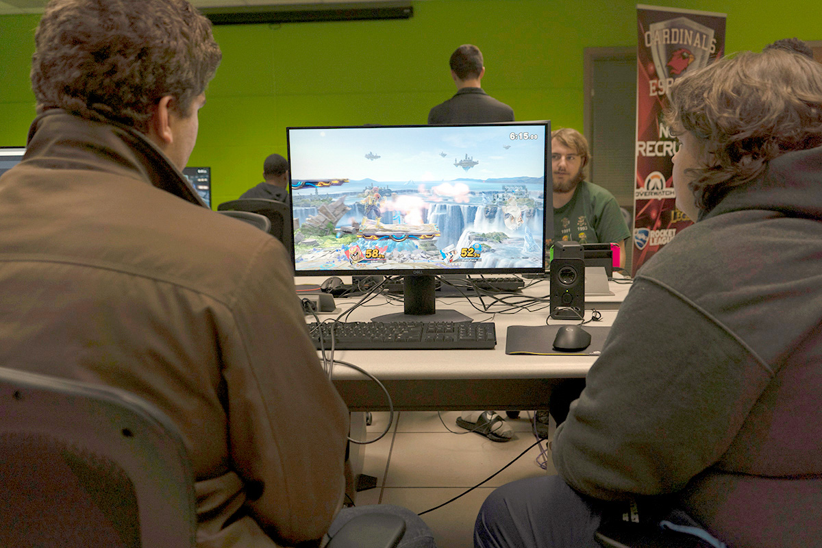 Students compete in the Esports Lab, 208 Maes, Jan. 28, to prepare for upcoming Super Smash Brothers tournaments. UP photo by Delicia Rocha