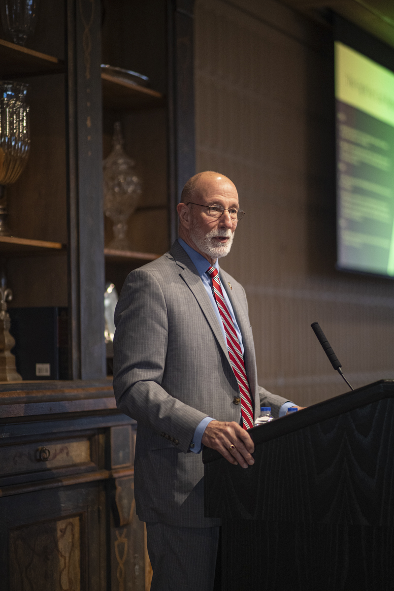    President Evans speaks during the MLK day Event that was hosted in the 8th floor of the John and Mary Gray Library on Thursday. UP Photo by Noah Dawlearn