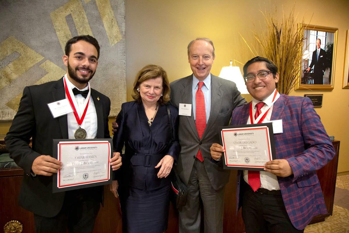 Omar Hamza, left, and Cesar Delgado, far right, were named the 2019 David J. Beck Fellows.