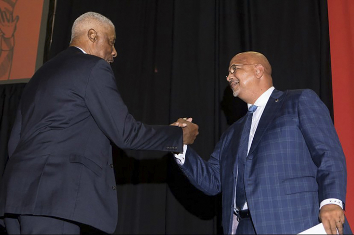 Bellard was responsible for bringing NBA Hall of Famer Julius “Dr. J” Irving to the campus for the spring basketball banquet in 2019. Photo courtesy of Norman Bellard