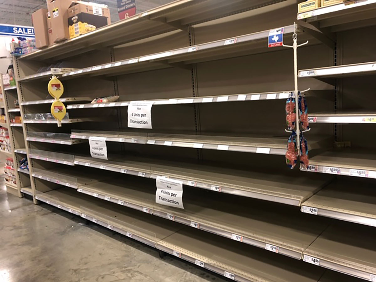 Empty shelves at HEB in Missouri City