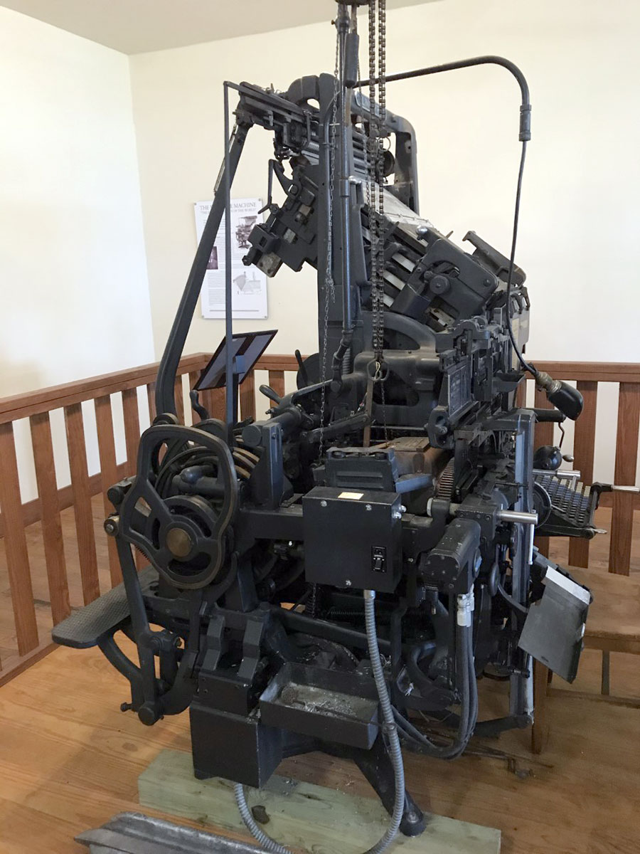 The linotype machine at the Spindletop-Gladys City Boomtown Museum.