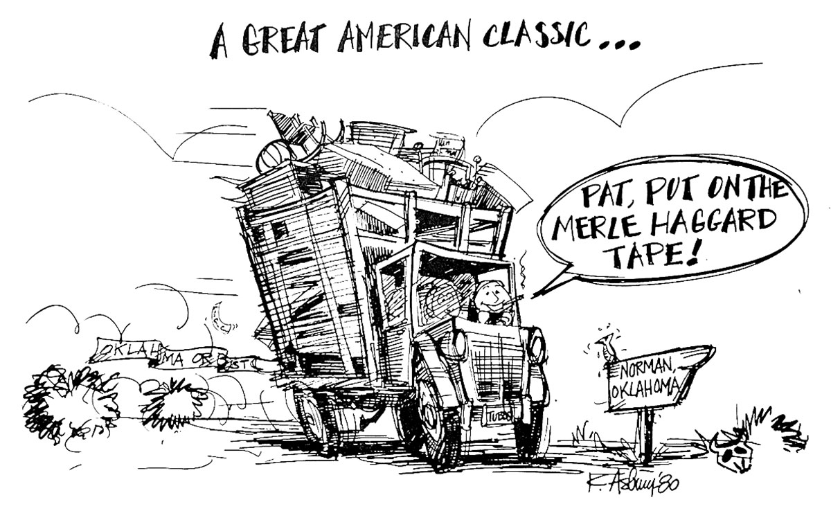 This 1980 cartoon by Kelly Asbury shows LU basketyball coach on his way to Oklahoma University.