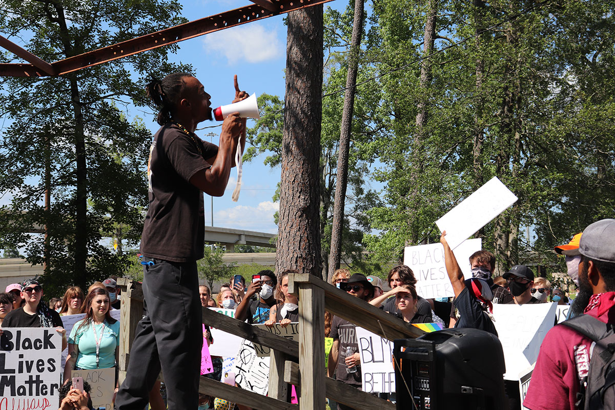 Emmanuel Thomas from Houston addresses a rally in Vidor, June 6, in memory of George Floyd. UP photo by Claire Robertson