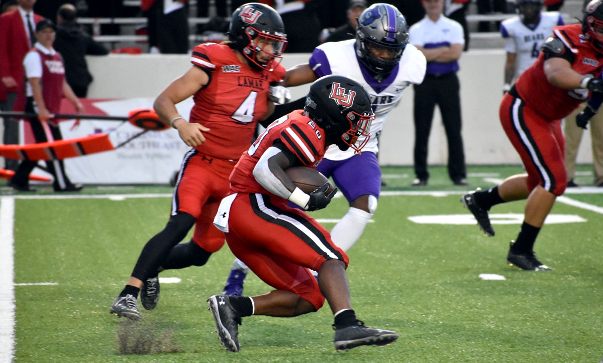 LU's Jaylon Jackson rushes against the Central Arkansas defense during the Oct. 23, 49-38 loss at Provost Umphrey Stadium. UP photo by Keagan Smith