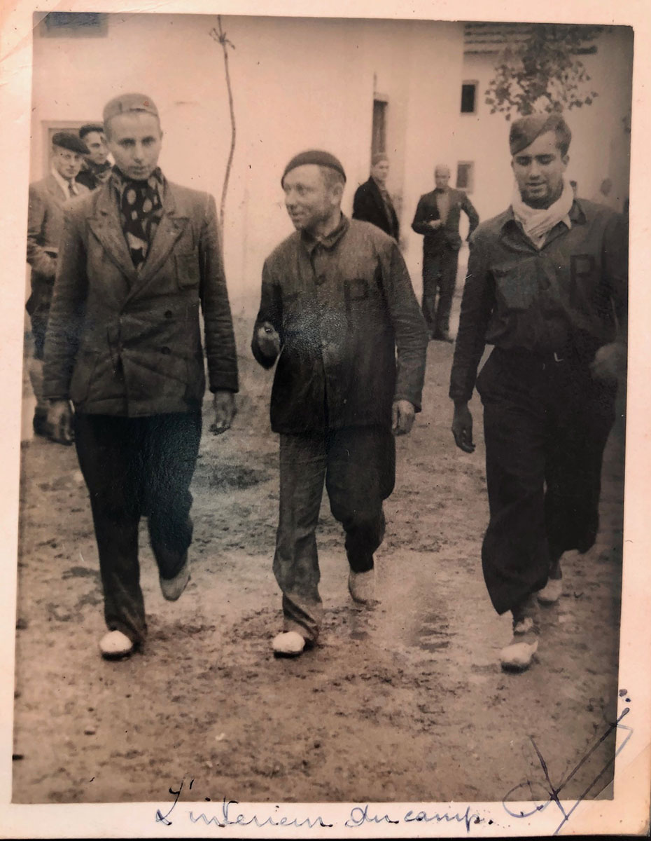 Leonard Sonck, left, and others in the Miranda de Ebro concentration camp in Spain.