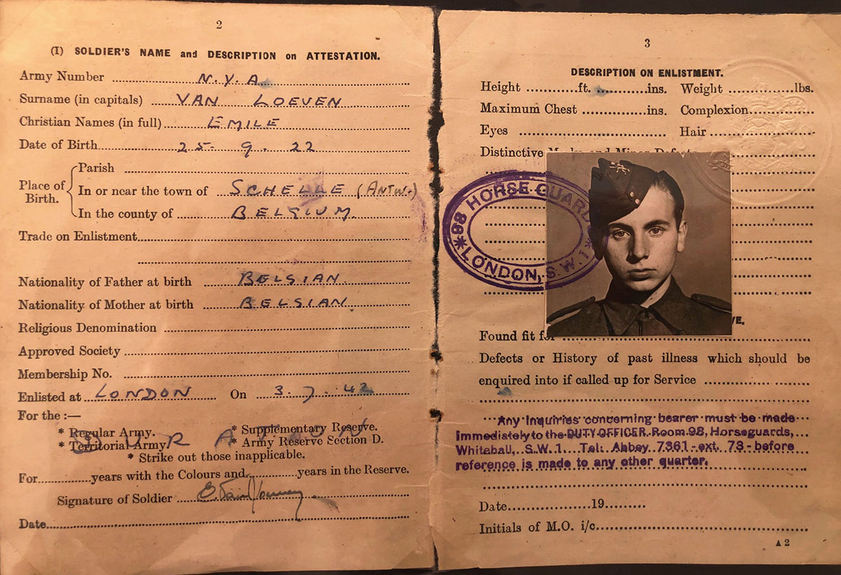 Leonard Sonck's SOE agent papers featuring his assumed name, "Emile Van Loeven," circa 1942.