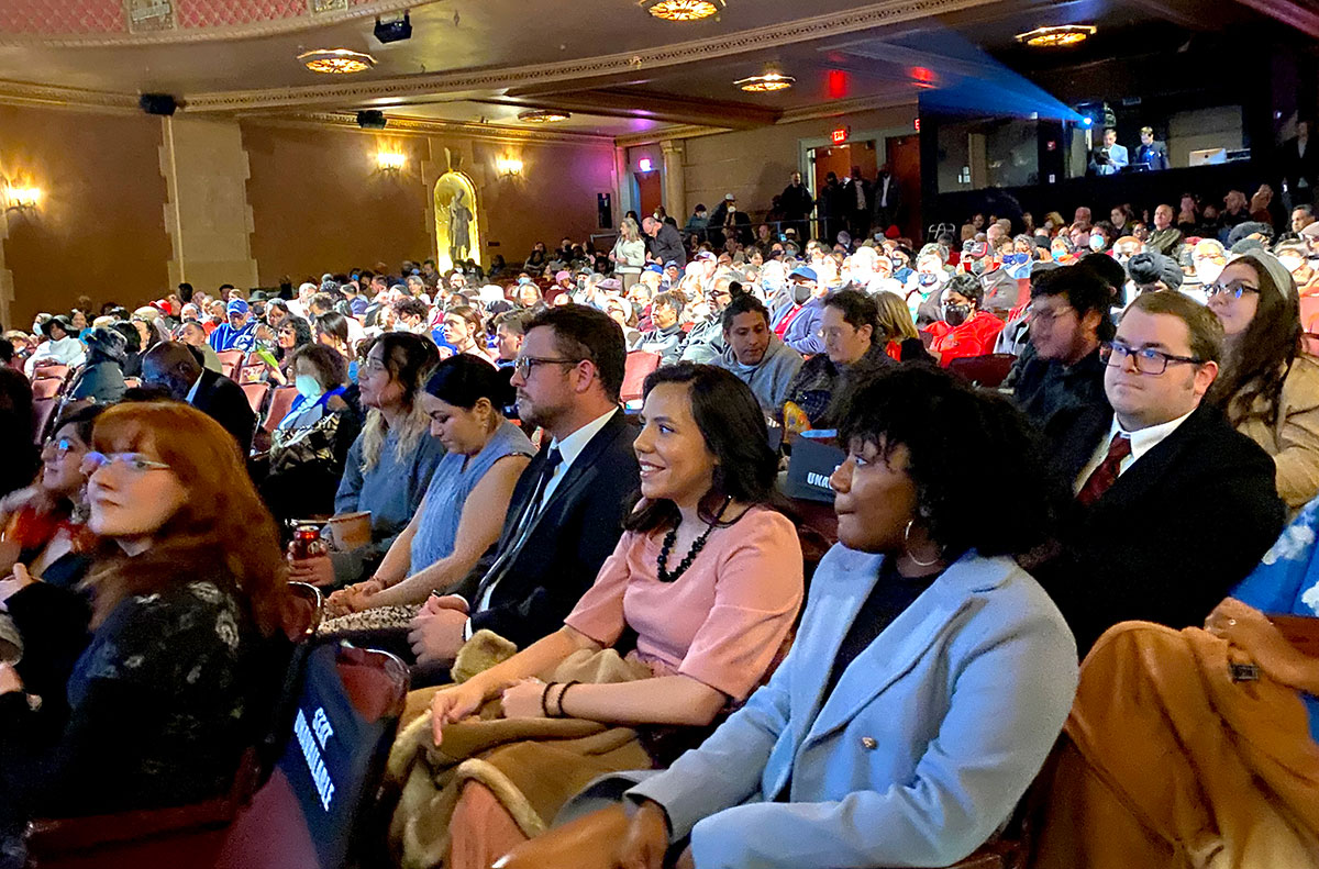 A capacity crowd at the Jefferson Theatre to watch the premiere of LUTV's "They Will Talk About Us: The Charlton-Pollard Story," Feb. 18. UP photo by Maddie Sims