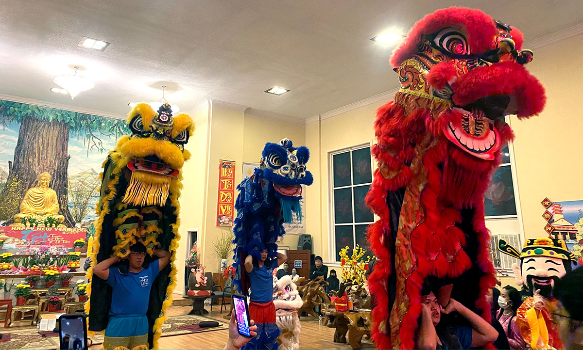 Members of the Port Arthur Lions dance to celebrate Chinese New year, Feb. 1, at the Chua Buu Mon Buddhist Temple on Proctor Street in Port Arthur.
