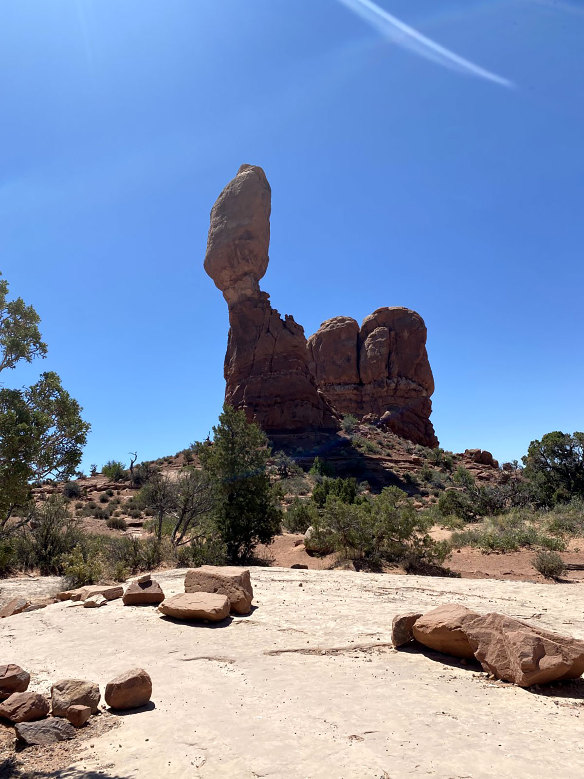 A rock formation known as Balancing Rock at Arches National Park.