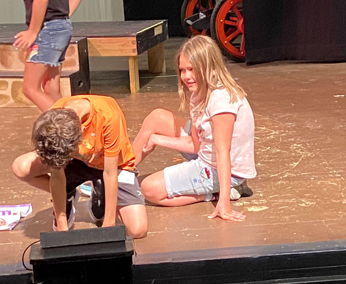 Kidmunity actors rehearse a musical scene from "Junie B. Jones the Musical Jr." on July 8 and 9.