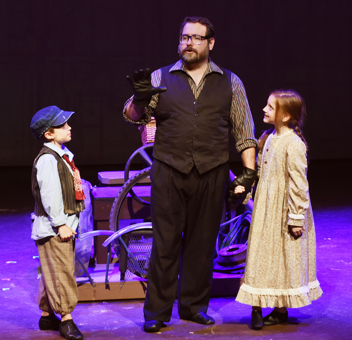 Zach Belknap, Case Pampolina, and Ireland Mayfield in "Chitty Chitty Bang Bang"