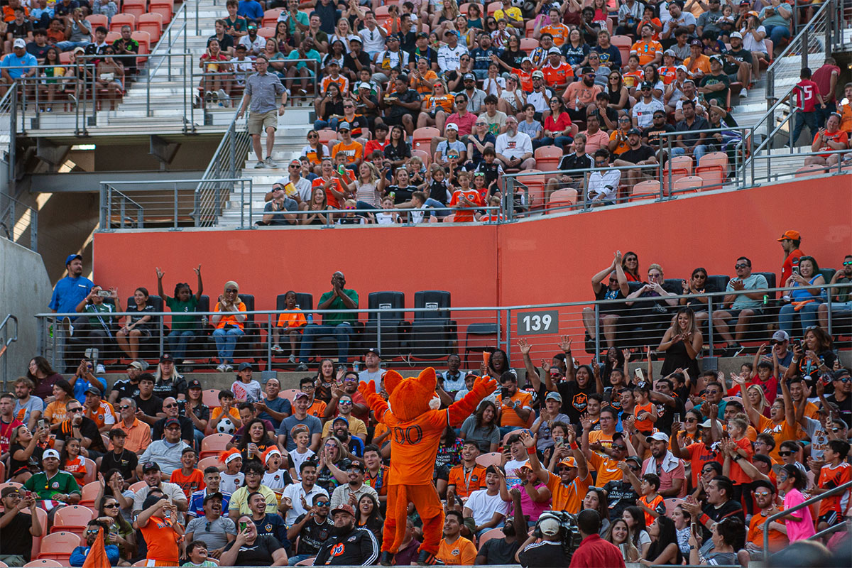 Diesel, the Houston Dynamo mascot, hypes up the crowd during the match at PNC stadium in Houston, Oct. 9. UP photo by Brian Quijada.