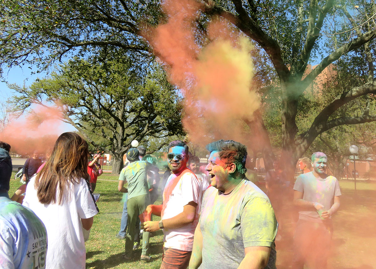 Celebration of Holi festival on March 25 in front of the dining hall. UP photo by Clarissa Hernandez.