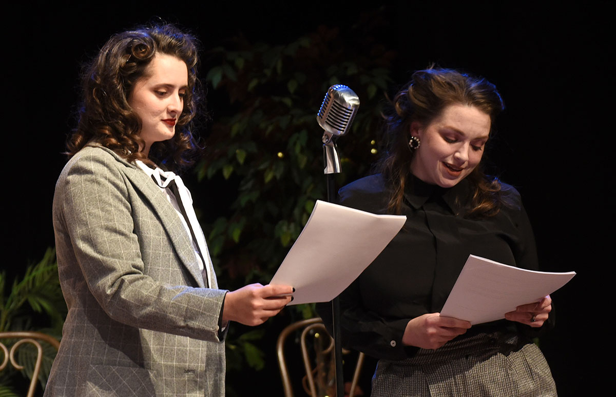 Alexandria Lewis (left) and Katrina Morris in "It's A Wonderful Life: A 1940's Radio Play" which continues through Dec. 11.