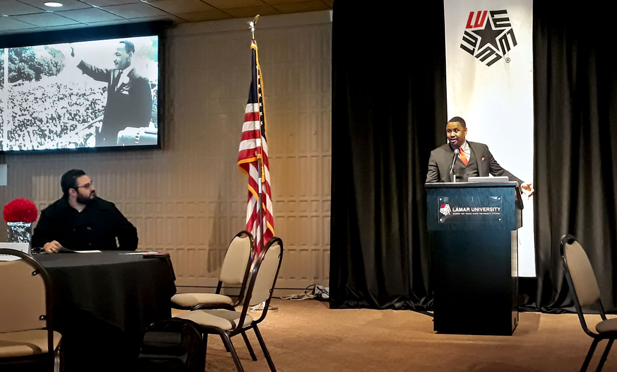 Beaumont councilman Albert "AJ" Turner was the guest speaker ay LU's MLK celebration, Jan. 20. UP photo by Madalyn Blackshear