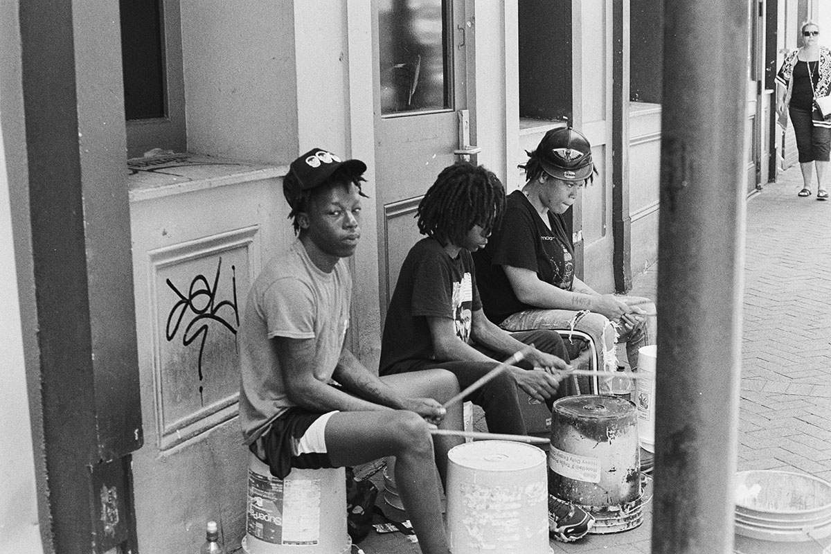 Teens drums on the streets for money in New Orleans, Louisiana, June 4, 2022. UP photo by Brian Quijada.