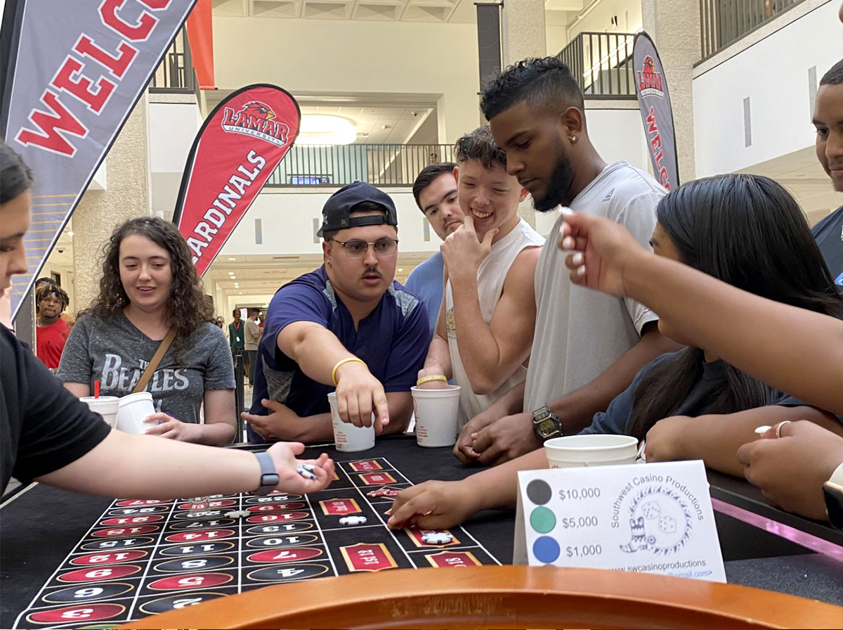 Students play roulette at Casino Night in the Setzer Student Center. UP photo by Maddie Sims.