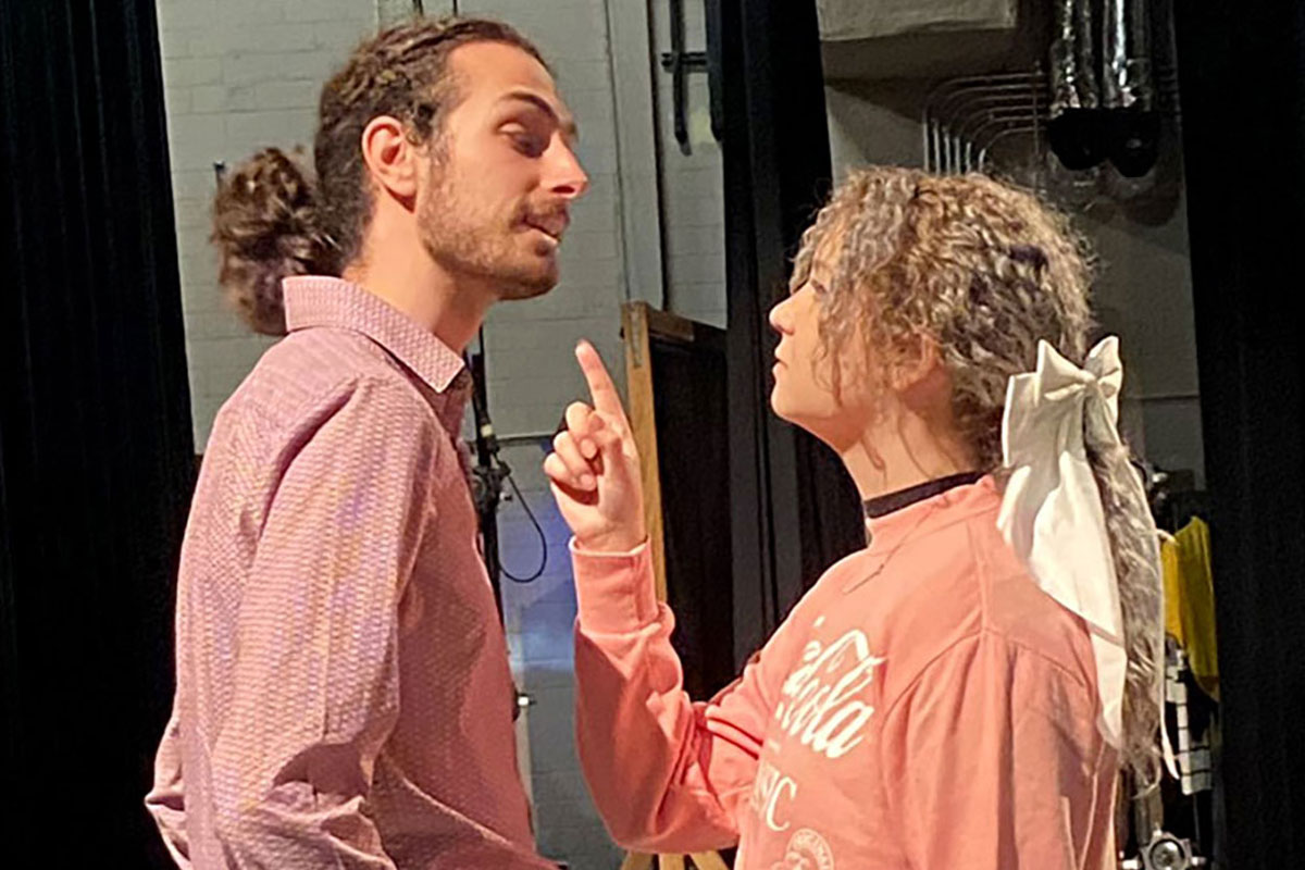 Kalan Bonnette, left, and Juliana McManus rehearse a scene from “The Heidi Chronicles” which opens Feb. 23 at 7:30 p.m. in the University Theatre.