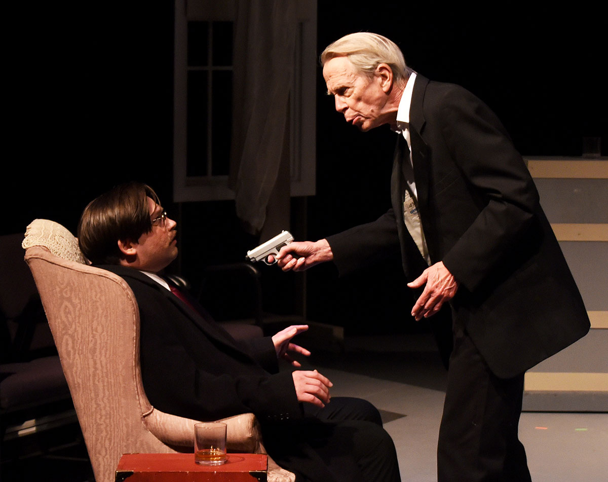 Richard Hannay, played by Brandon Greer, left, with Professor Jordan, played by David Hooker. Photo courtesy from Pete Churton.