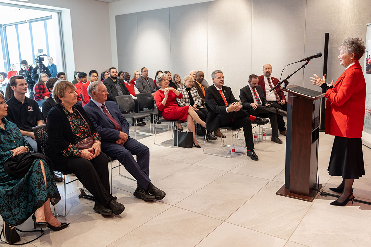 Carolyn J. Keating talks at the press conference, Dec. 6, at the Welcome Center. UP photo by Brian Quijada.