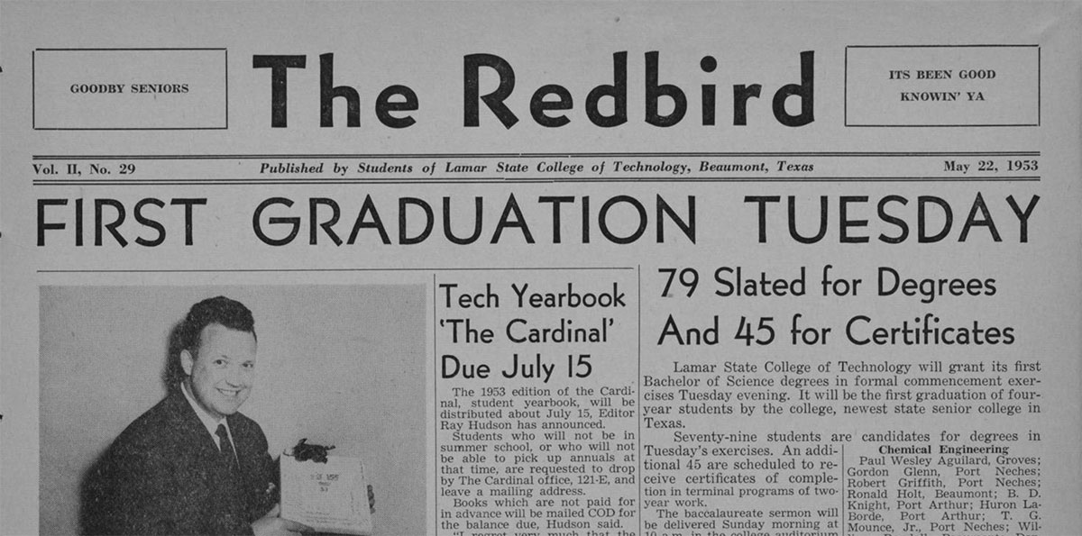 A photo excerpt from the front page of The Redbird printed on May 22, 1953. Vol. II, No. 29
