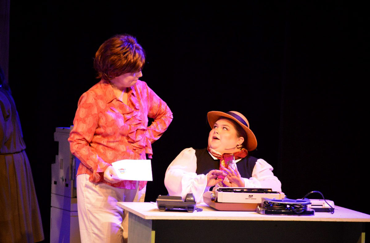 Krystal Sanchez, left, plays Violet and Caroline Barnett plays Judy in BCP's "9 to 5: The Musical." UP photo by Isabella Gonzalez.