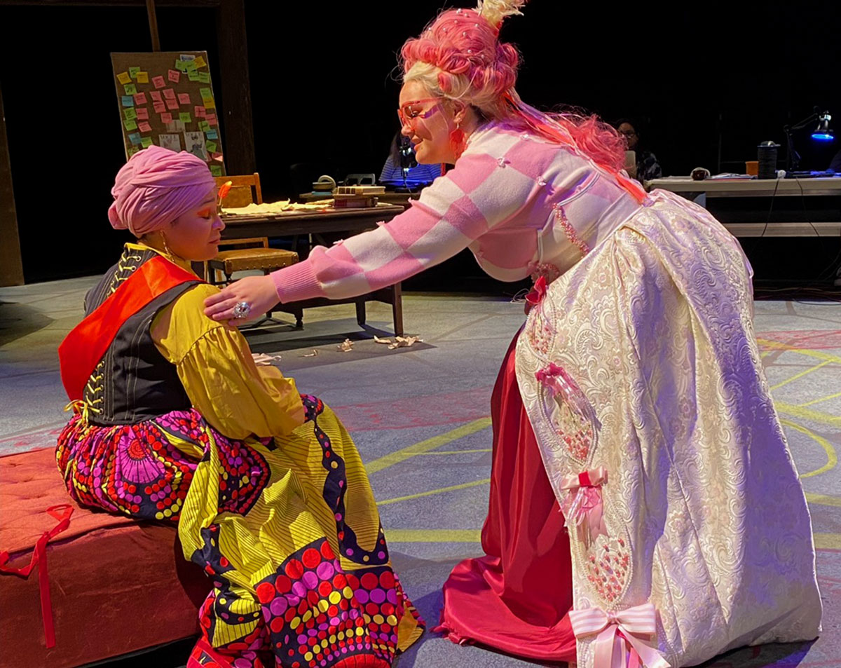 Domonique Roman, left, plays Marianne Angelle and CJ Jeffcoat plays Marie-Antoinette in "The Revolutionists" through April 16. UP photo by Maddie Sims.