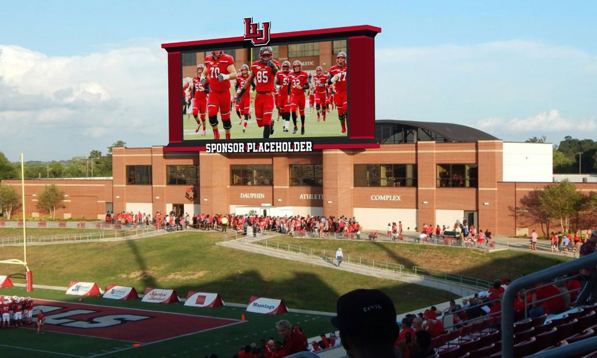 An artist rendering shows the new video board at Provost Umphrey Stadium. Image credit: LU athletics.