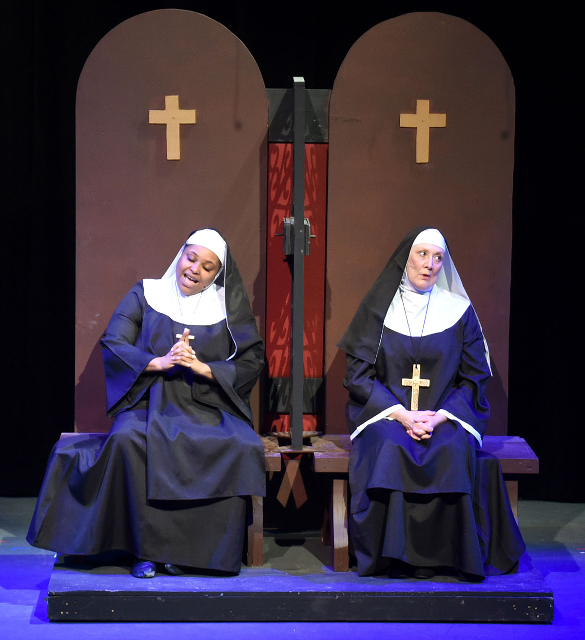 Marshey Smith plays Deloris, left and Pamela Raney Jackson plays Mother Superior in "Sister Act."