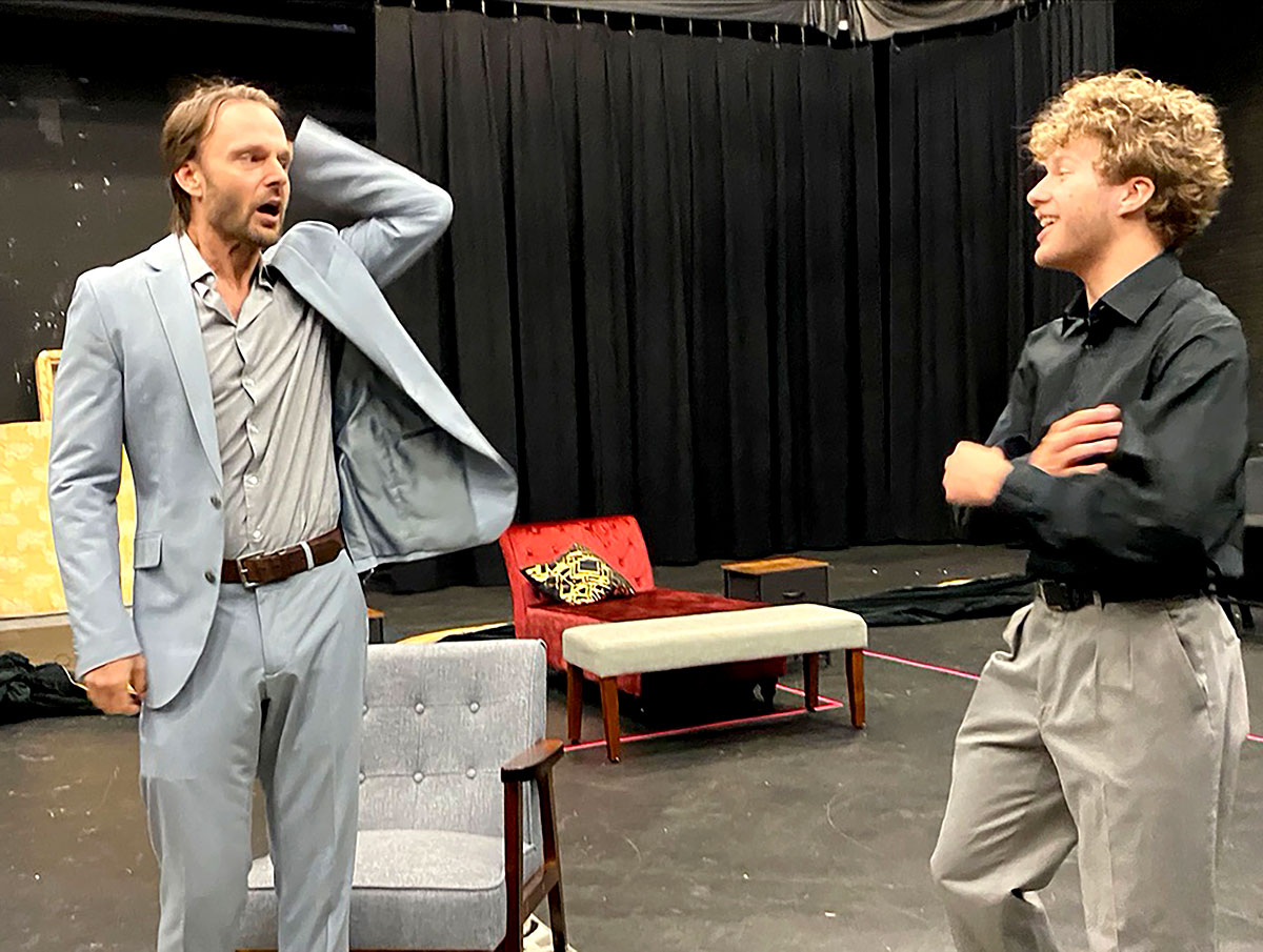 Jay Sullivan, left and Bailey Jenkins in LUTD's "Dumb Show," running though Sept. 22 in the Studio Theatre. UP photo by Maddie Sims