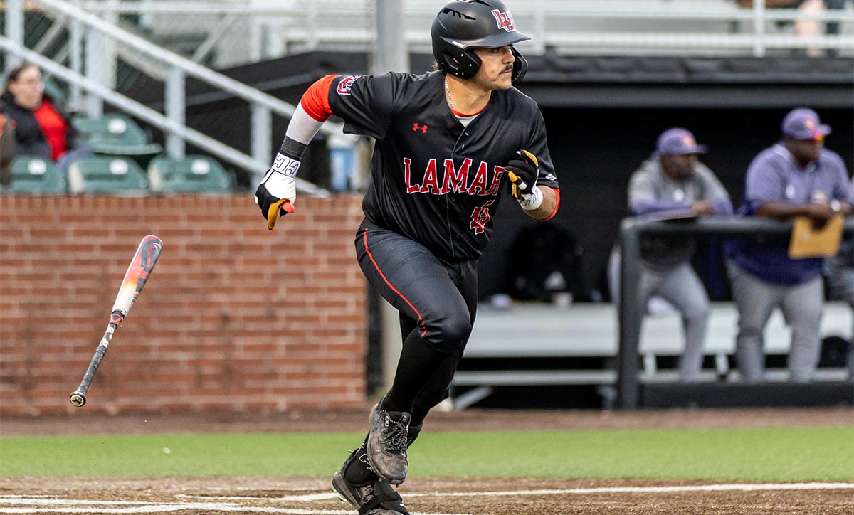 Cardinal catcher Zak Skinner runs to first base against Prairie View A&M University at Vincent-Beck Sta-