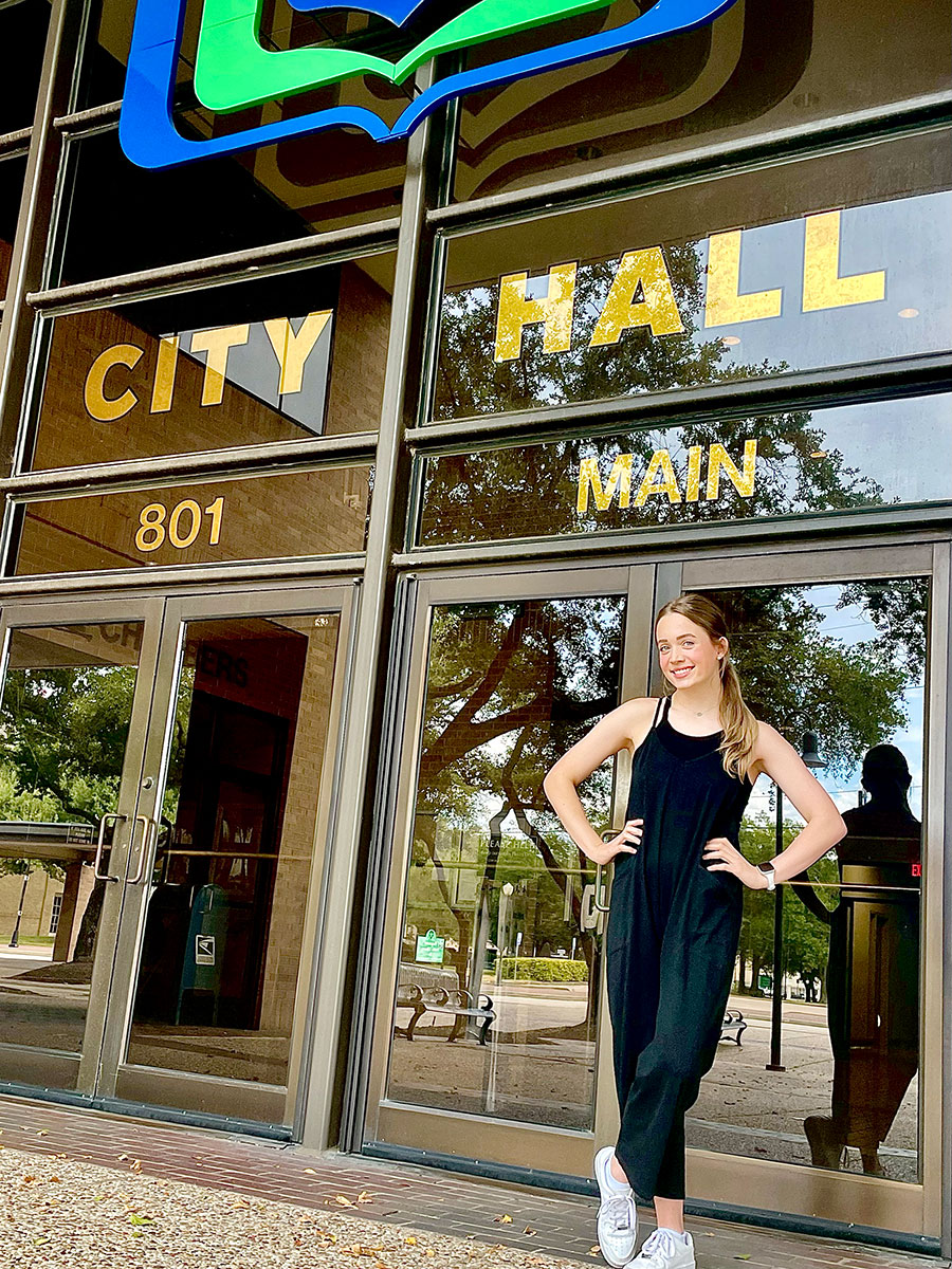 Beaumont senior Bailey Doss poses in front of City Hall. UP photo by Gillian Laird.