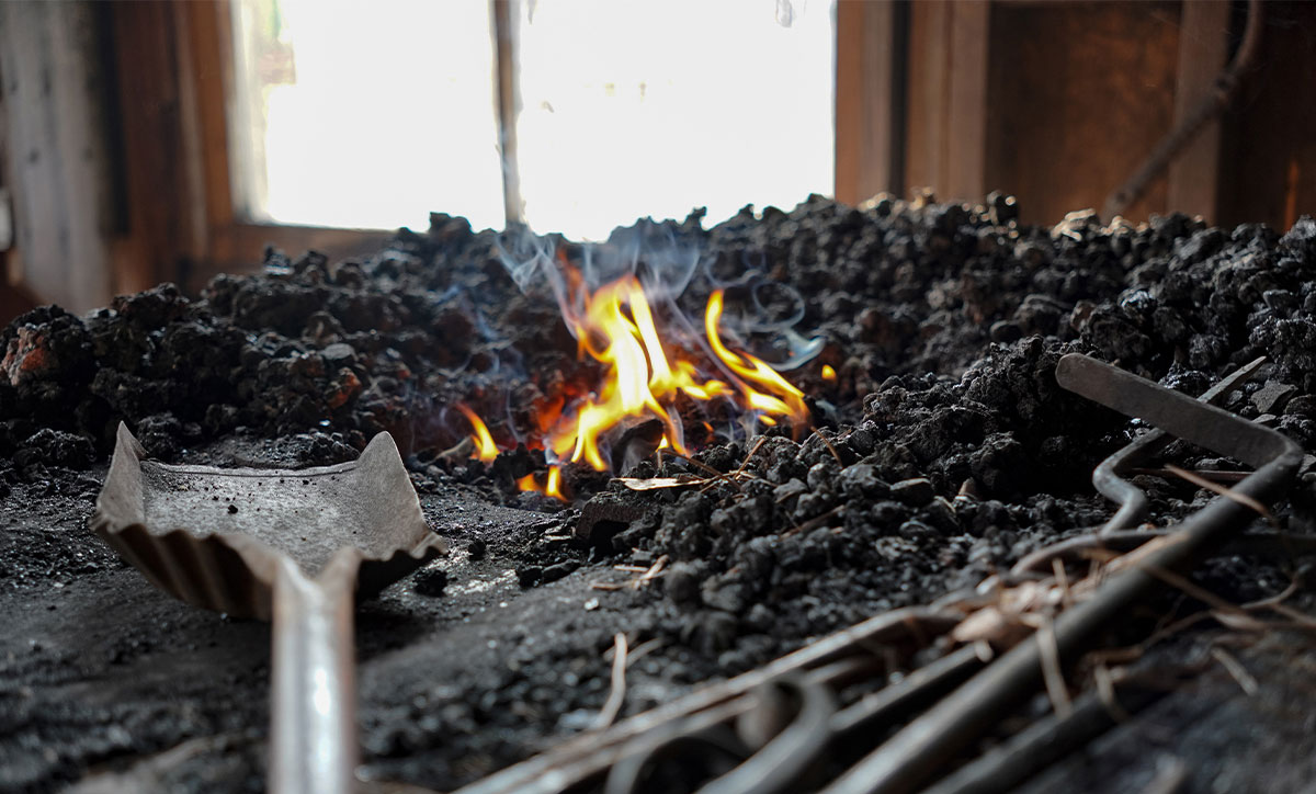 Blacksmith tools next to the fire heating up at the Southern Carriage Workshop in the Spindletop Gladys City Boomtown Museum, Aug. 22. UP Photo by Carlos Viloria